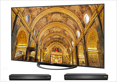 AQUOS Products for 8K Satellite Broadcasts 8S-C00AW1 8K Tuner 8R-C80A1 8K-Compatible USB Hard Drive AX1 Series AQUOS 8K LCD TV with Built-in 8K Tuner